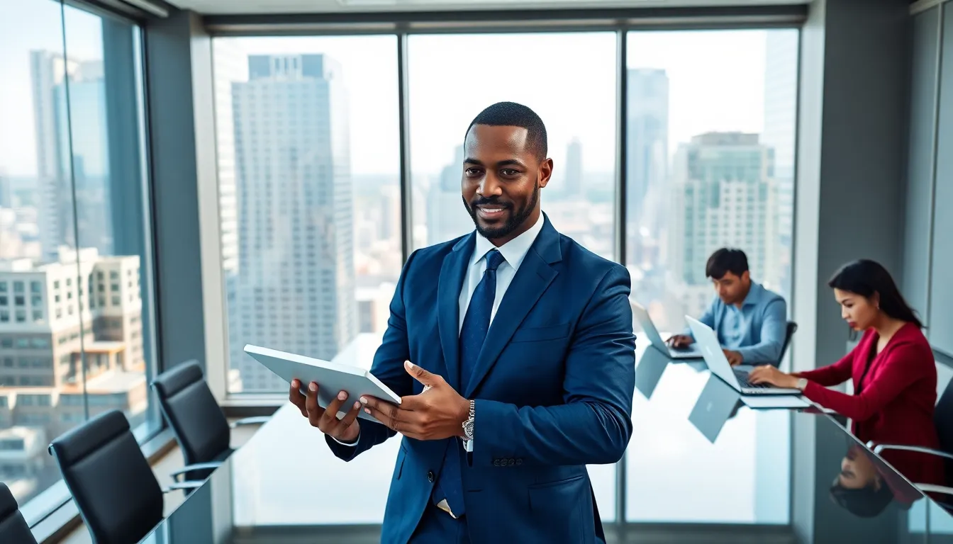 Timothy Williams in a modern office, showcasing innovative tools for real estate.