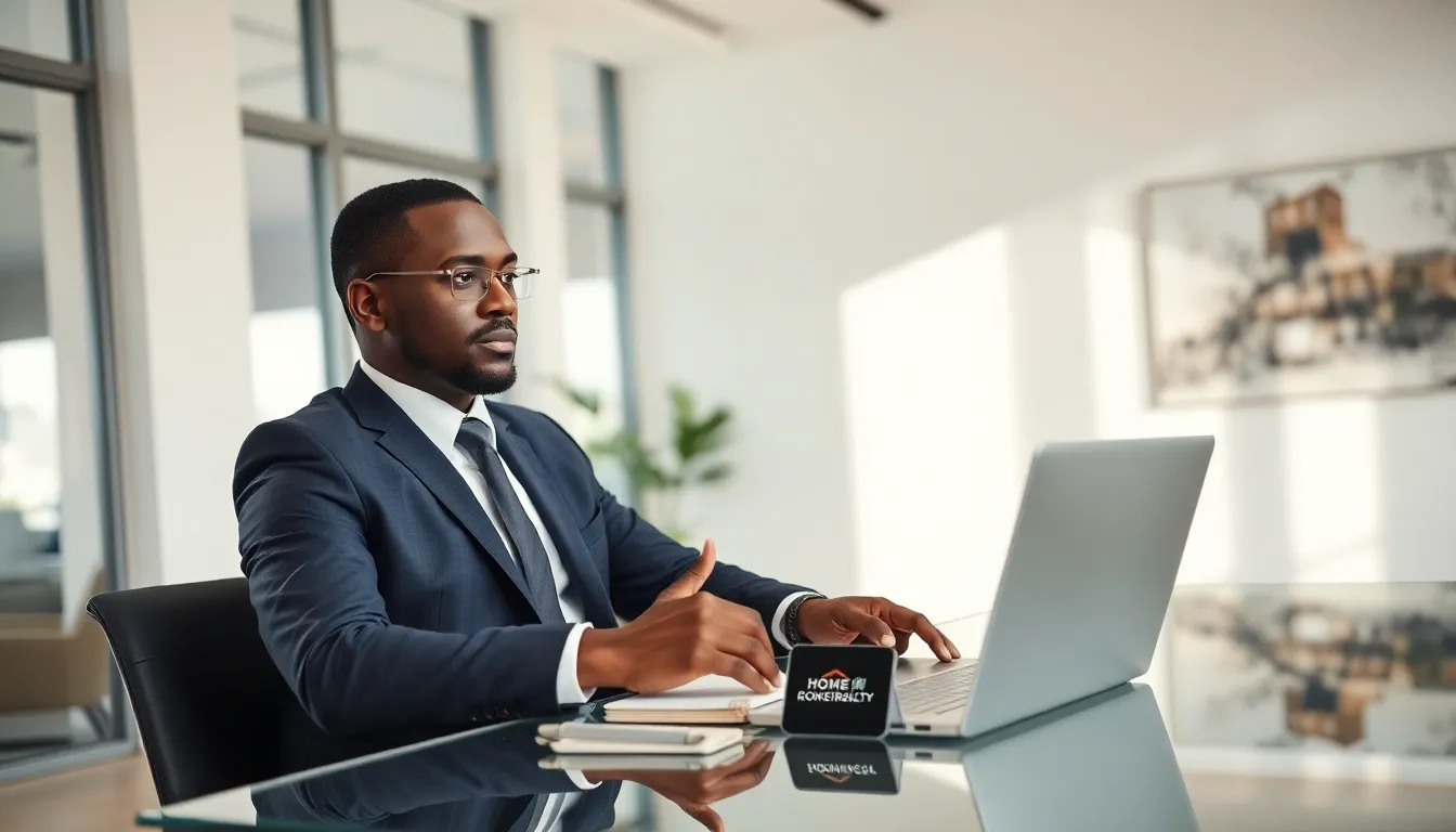 real estate professional discussing branding in a modern office.