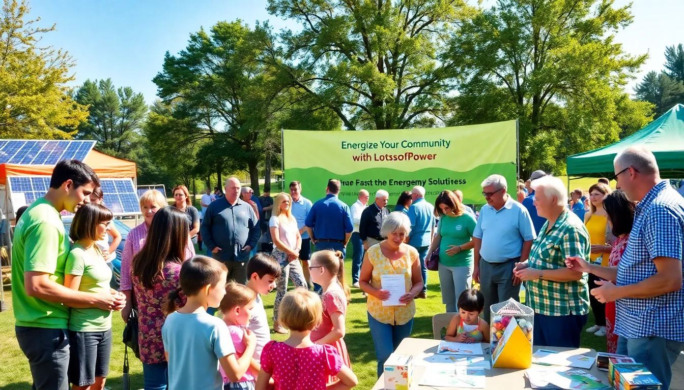 community members engaging in discussions about energy solutions at a fair.