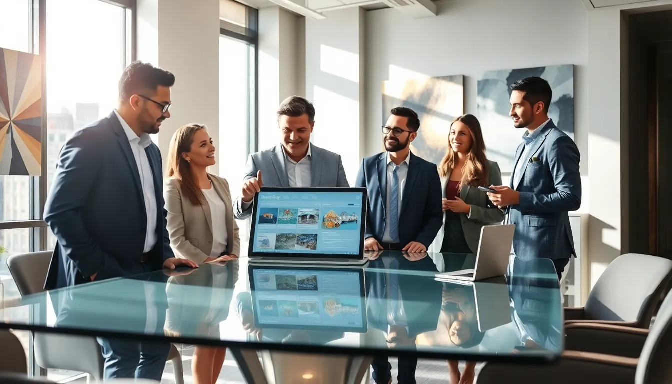 diverse real estate team collaborating in a modern office.
