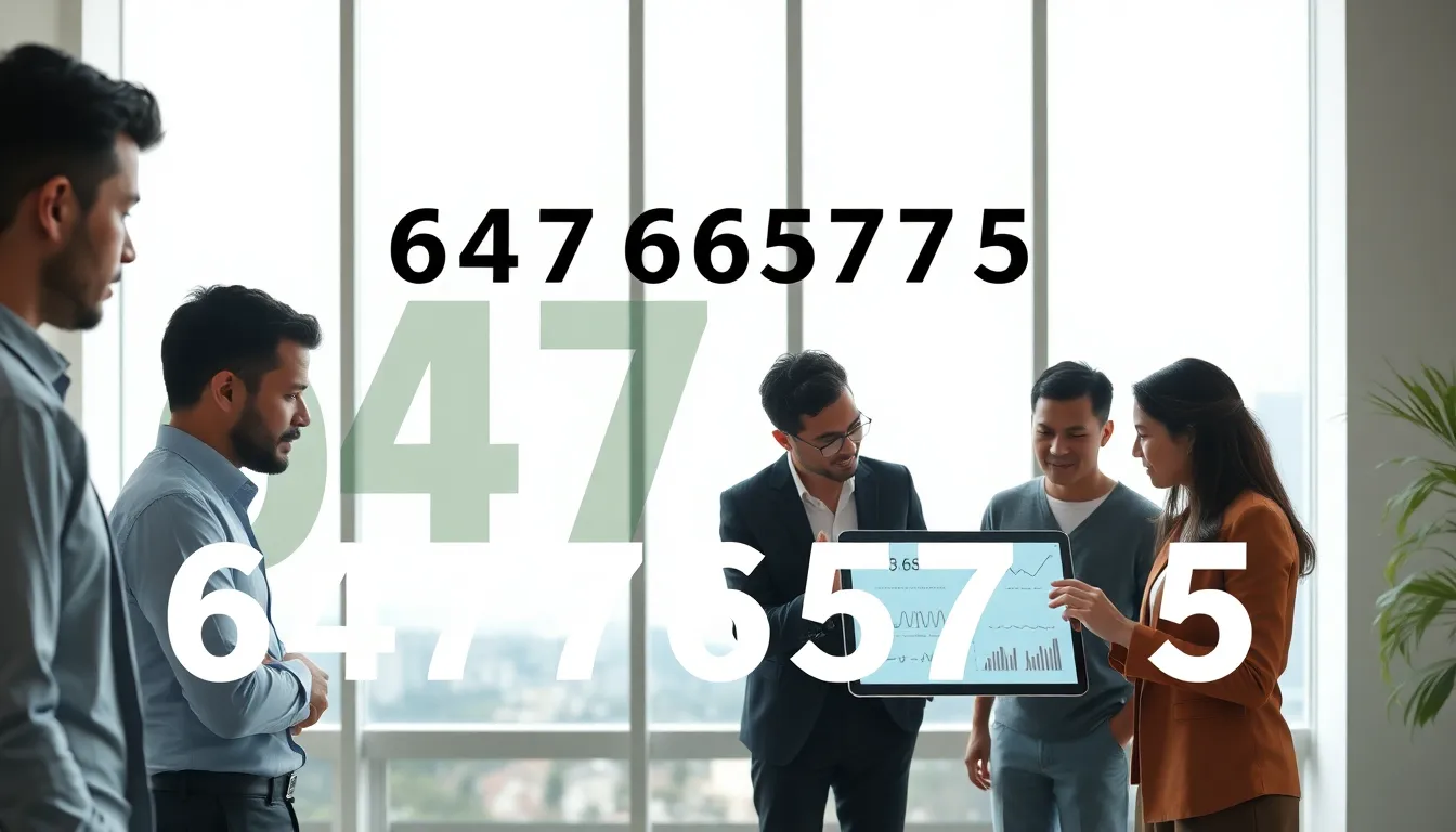 professionals discussing the significance of the number 6477665765 in an office.